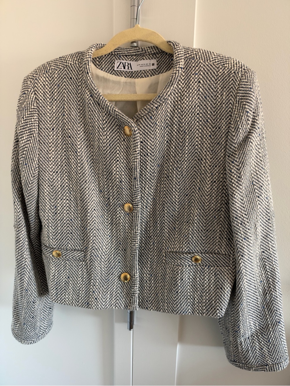 Zara Navy Crop Jacket with Gold Buttons